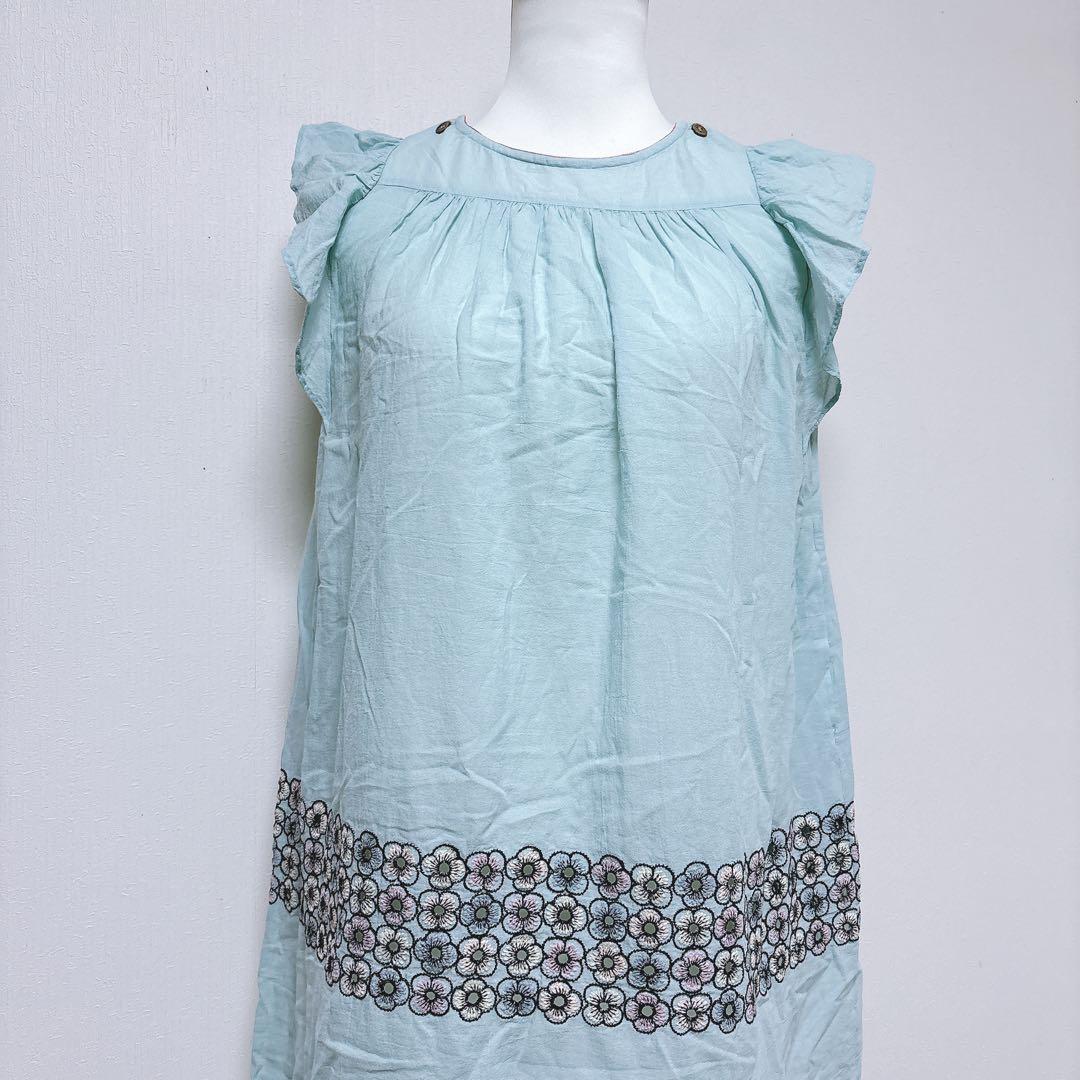 【ミナペルホネン】美品 piha ワンピース 花柄刺繍 カットワーク フリル袖