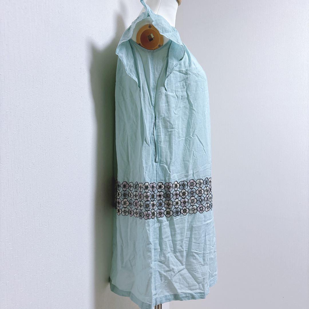 【ミナペルホネン】美品 piha ワンピース 花柄刺繍 カットワーク フリル袖