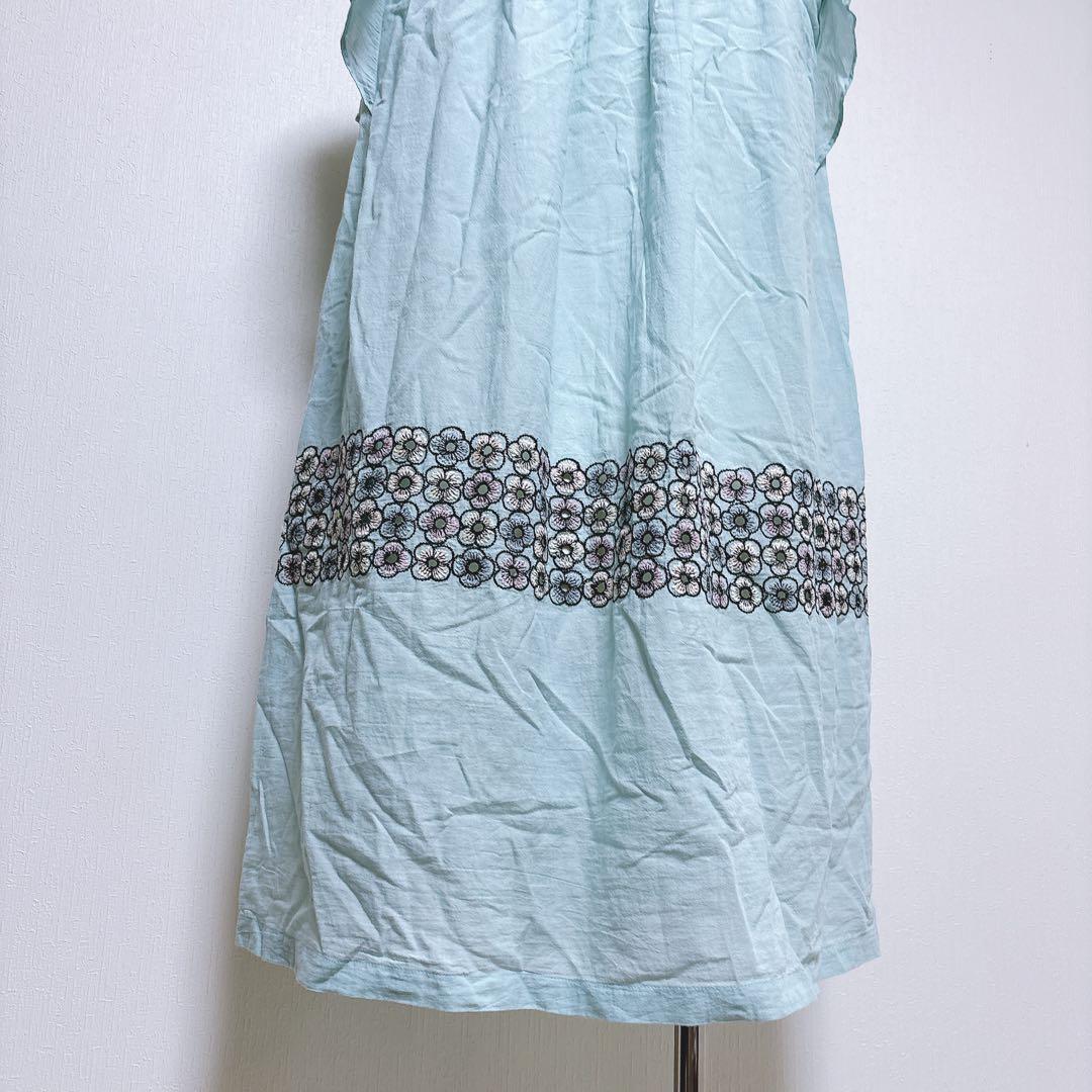 【ミナペルホネン】美品 piha ワンピース 花柄刺繍 カットワーク フリル袖