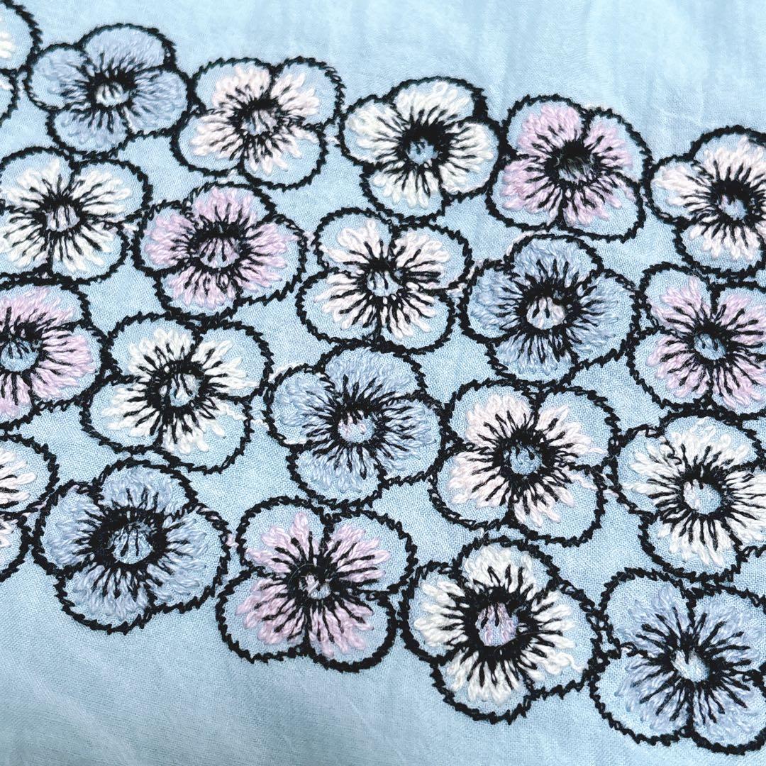 【ミナペルホネン】美品 piha ワンピース 花柄刺繍 カットワーク フリル袖