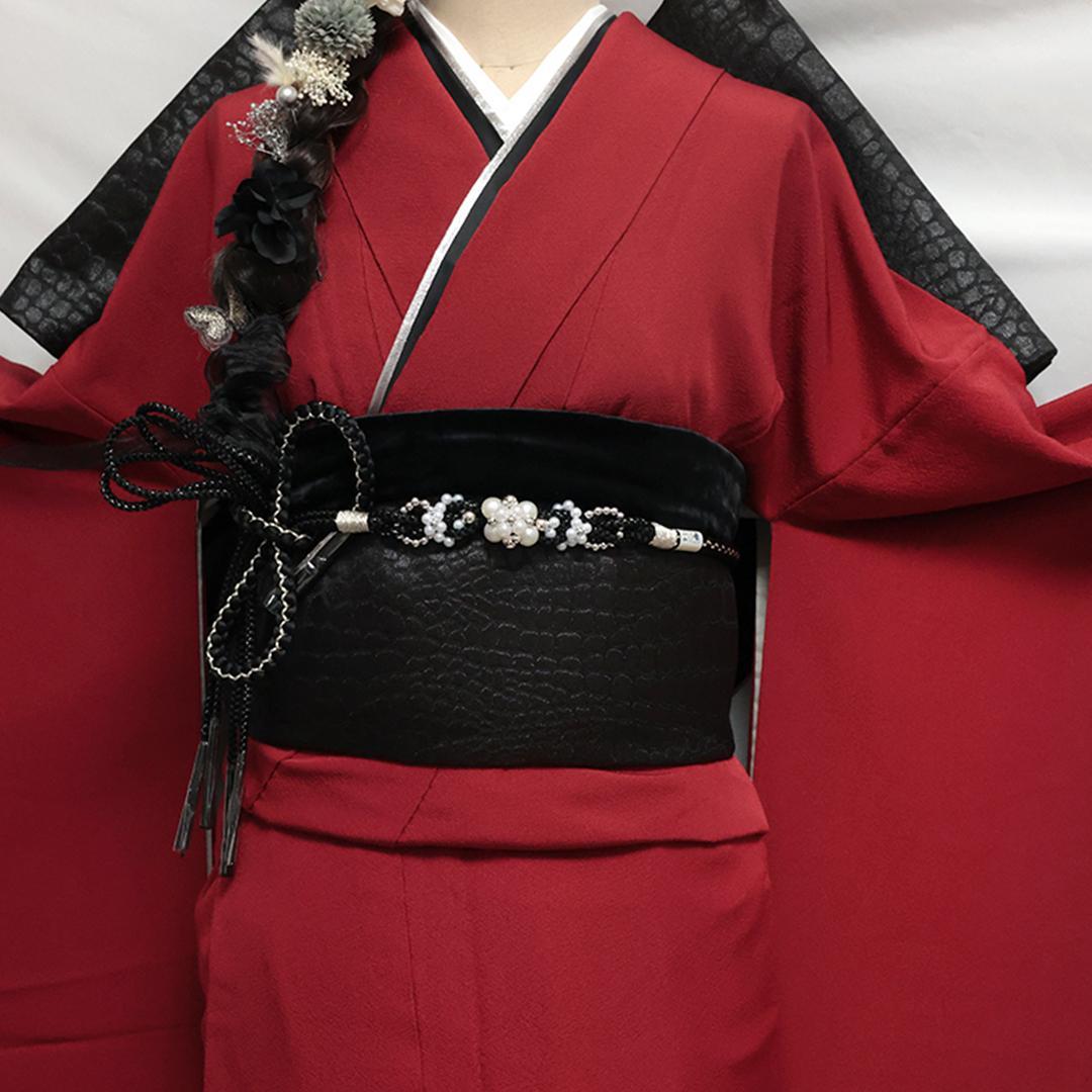 ◆振袖セット ◆刺繍入り色無地丈157cm赤系フルセット35Ao