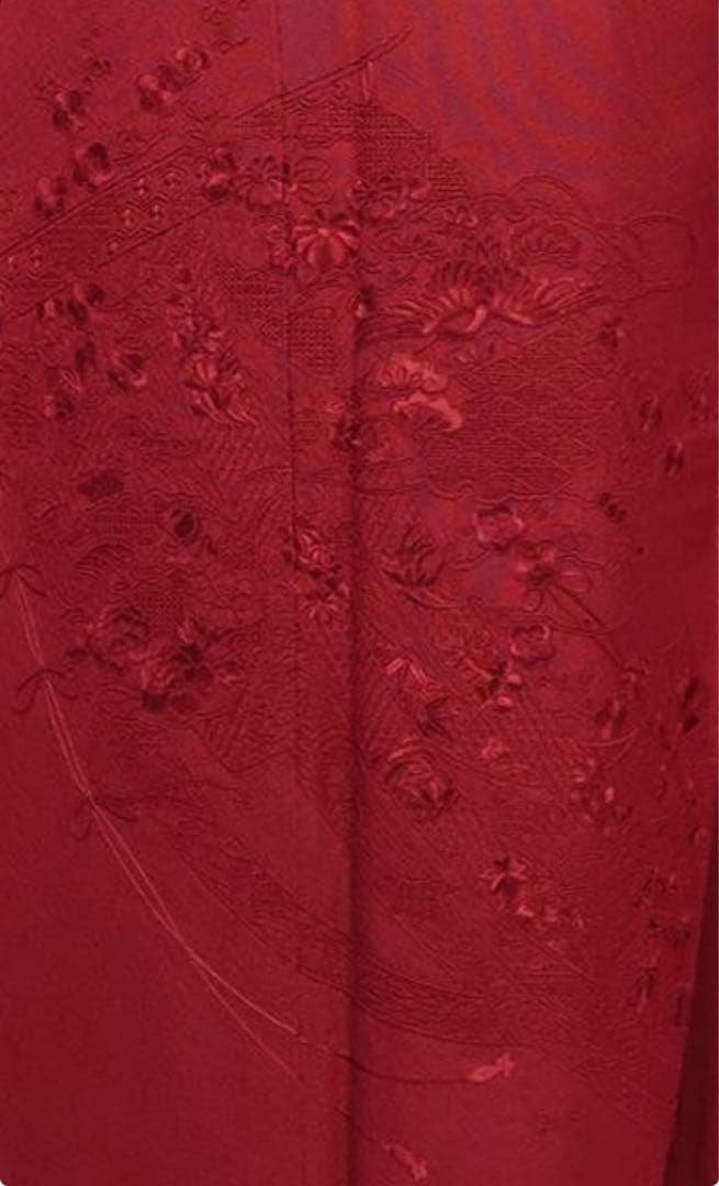 ◆振袖セット ◆刺繍入り色無地丈157cm赤系フルセット35Ao