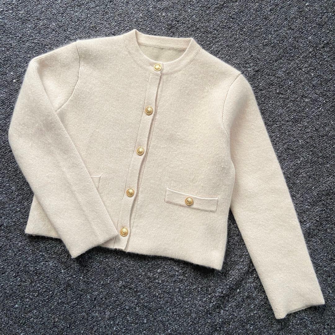 anuans ラクーンブレンドノーカラーニットジャケット カーディガン ウール