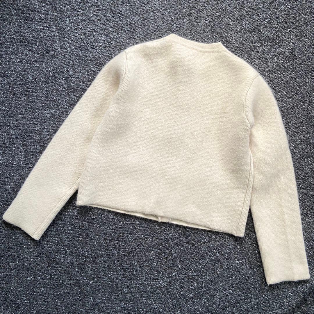 anuans ラクーンブレンドノーカラーニットジャケット カーディガン ウール