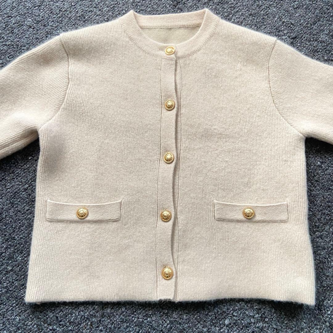 anuans ラクーンブレンドノーカラーニットジャケット カーディガン ウール