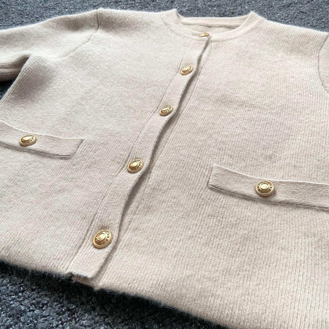 anuans ラクーンブレンドノーカラーニットジャケット カーディガン ウール