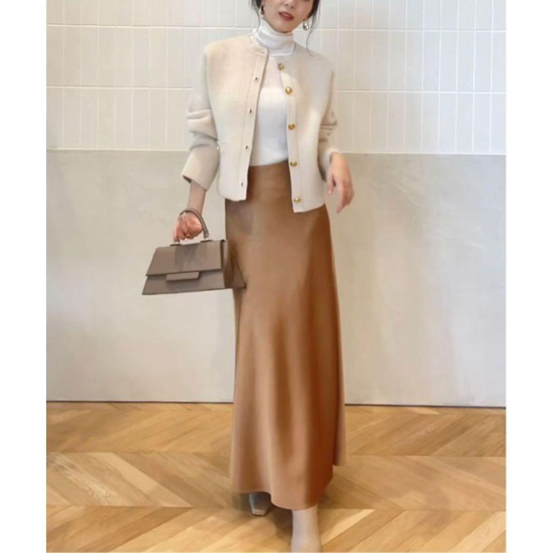 anuans ラクーンブレンドノーカラーニットジャケット カーディガン ウール