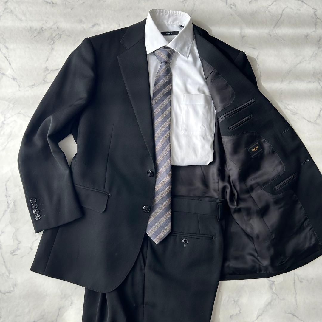 ドーメル×セヴィルロウ　カシミヤ混　ビジネススーツ　ウエスト調整可能　ブラック