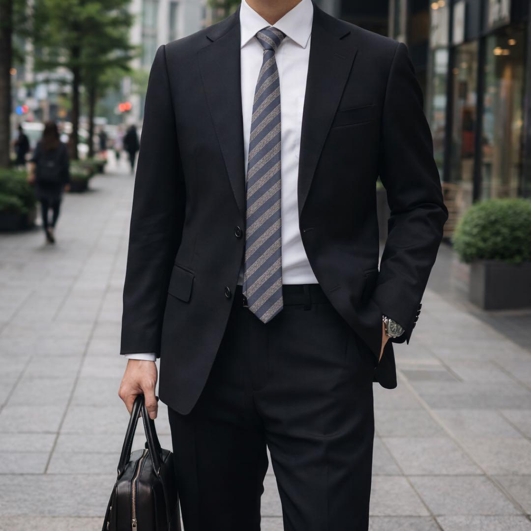 ドーメル×セヴィルロウ　カシミヤ混　ビジネススーツ　ウエスト調整可能　ブラック