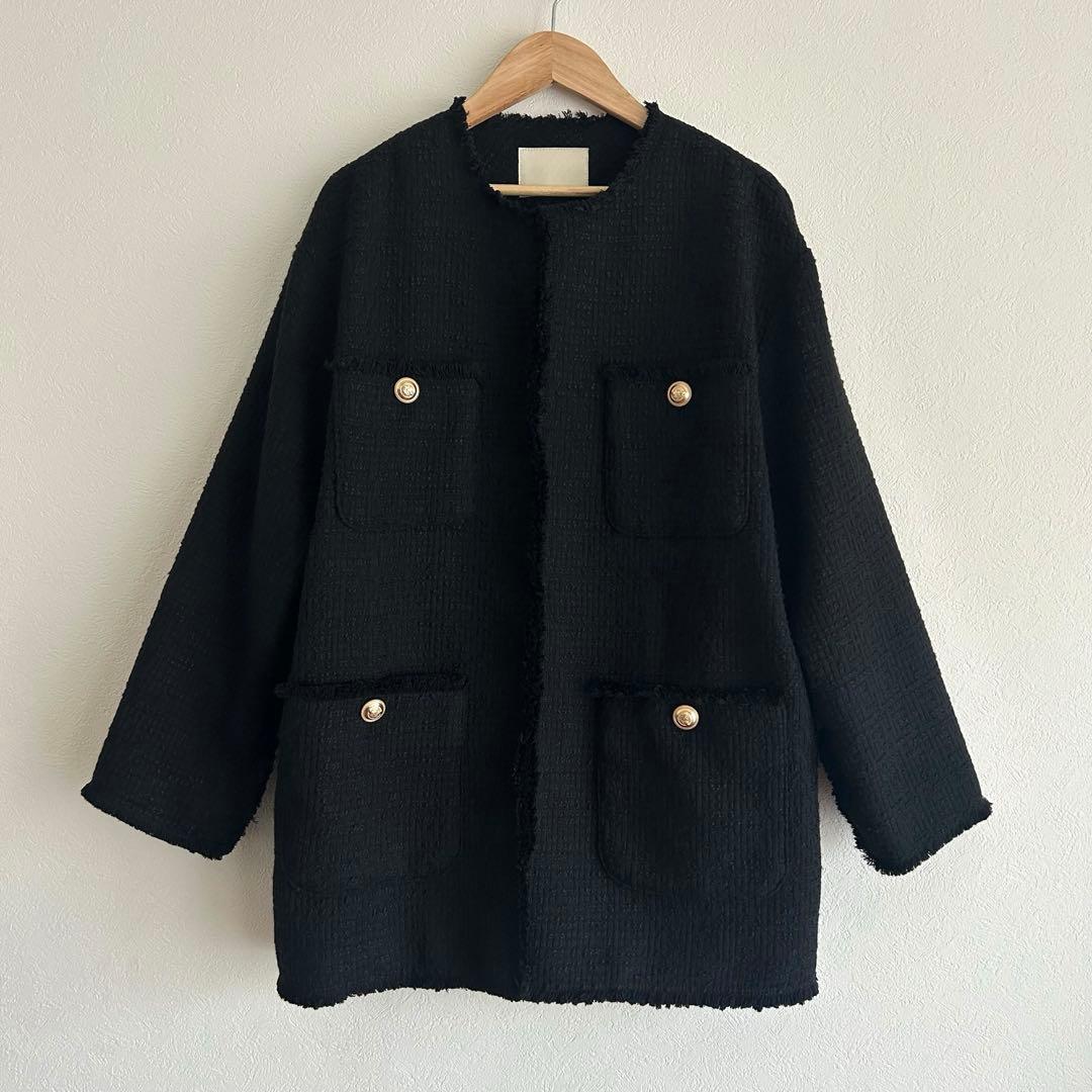 ガリャルダガランテ　ツイードクルーネックジャケット　ブラック