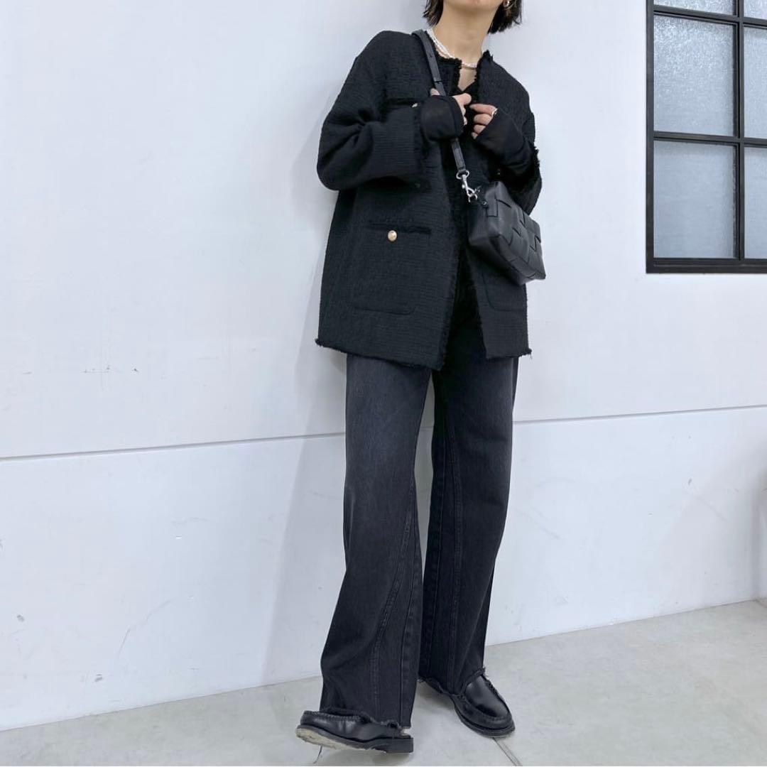 ガリャルダガランテ　ツイードクルーネックジャケット　ブラック