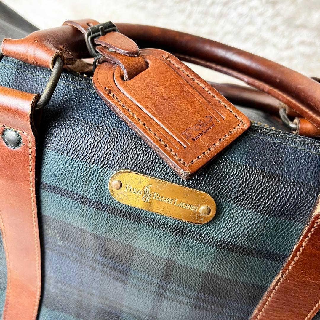 ポロラルフローレン　ボストンバッグ　2way チェック　金具　ショルダー　大容量