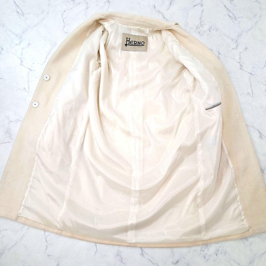 美品 ヘルノ HERNO ウールアンゴラ素材 ロングコート ロゴプレート 40