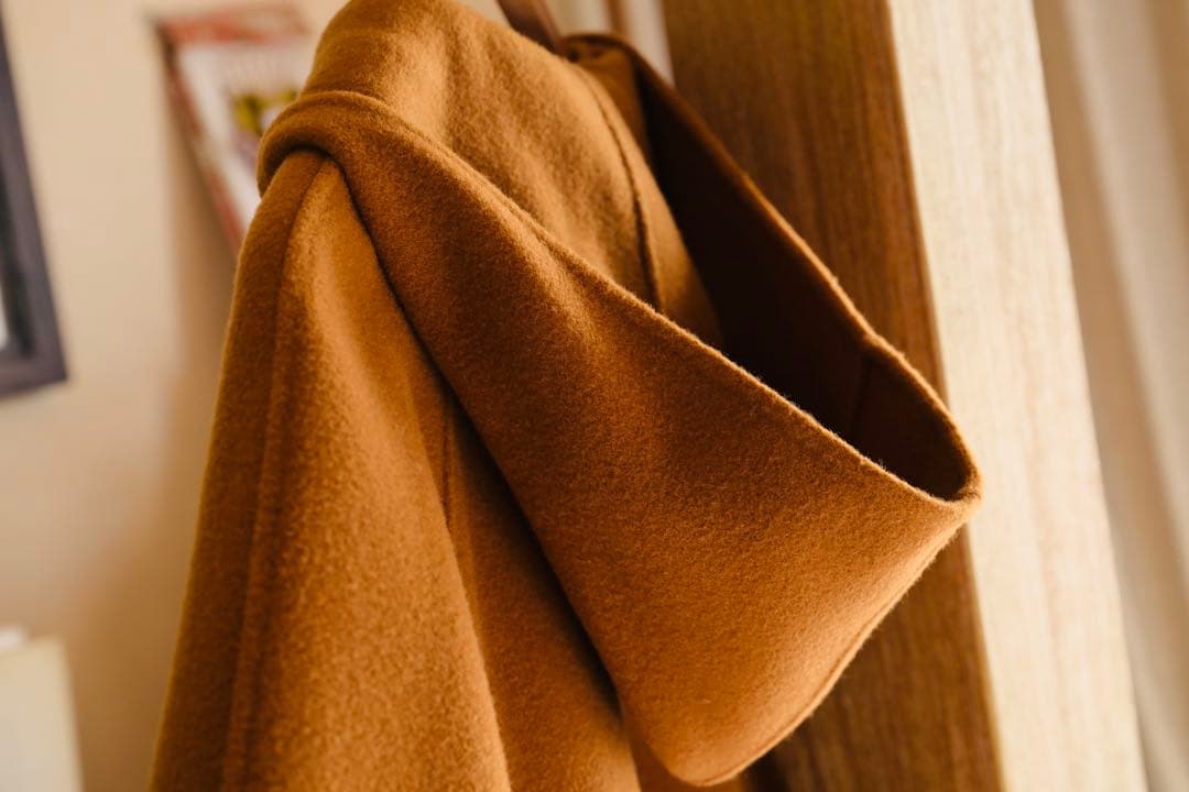 Genten フード付きキャメルチェスターコート