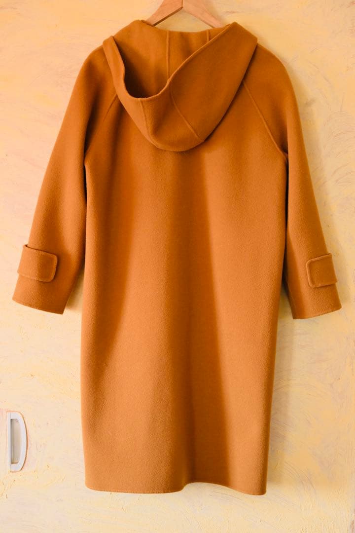 Genten フード付きキャメルチェスターコート