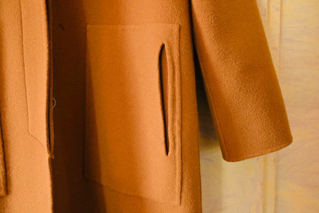 Genten フード付きキャメルチェスターコート