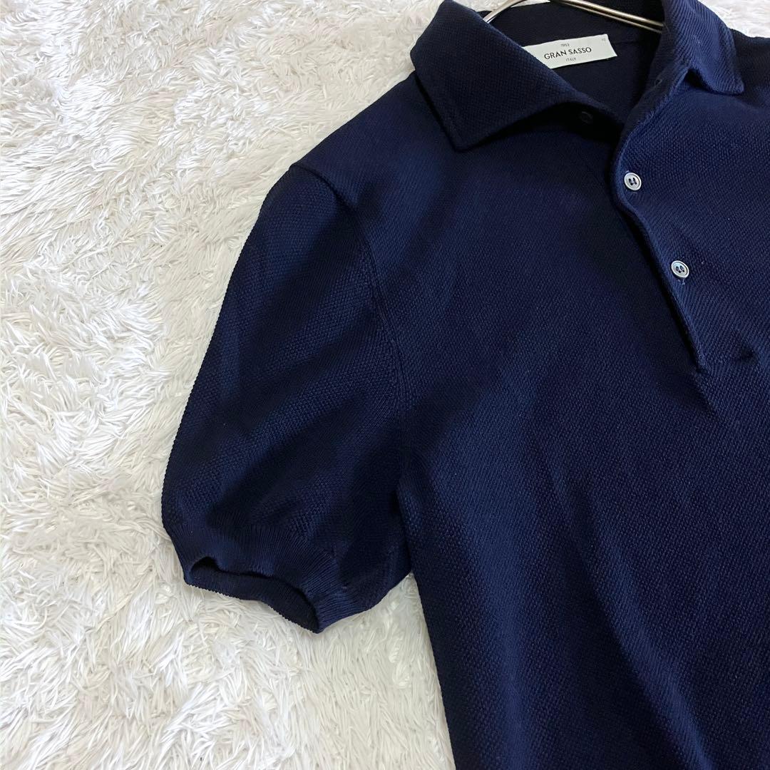 極美品 GRAN SASSO ポロシャツ ニット 鹿の子 ネイビー Mイタリア製
