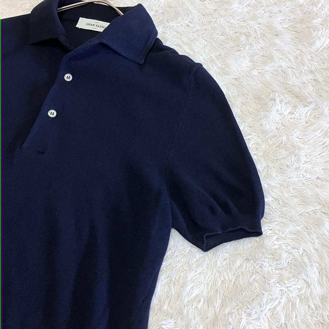極美品 GRAN SASSO ポロシャツ ニット 鹿の子 ネイビー Mイタリア製