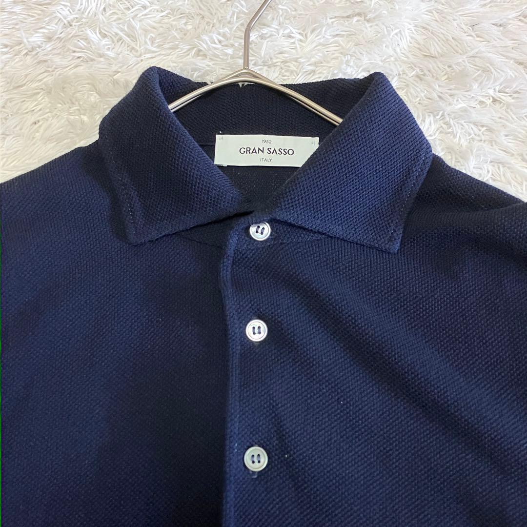極美品 GRAN SASSO ポロシャツ ニット 鹿の子 ネイビー Mイタリア製