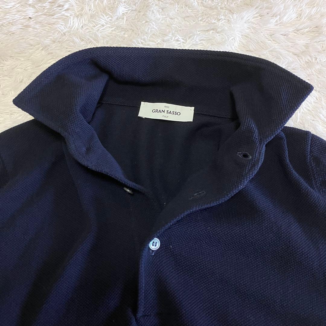 極美品 GRAN SASSO ポロシャツ ニット 鹿の子 ネイビー Mイタリア製