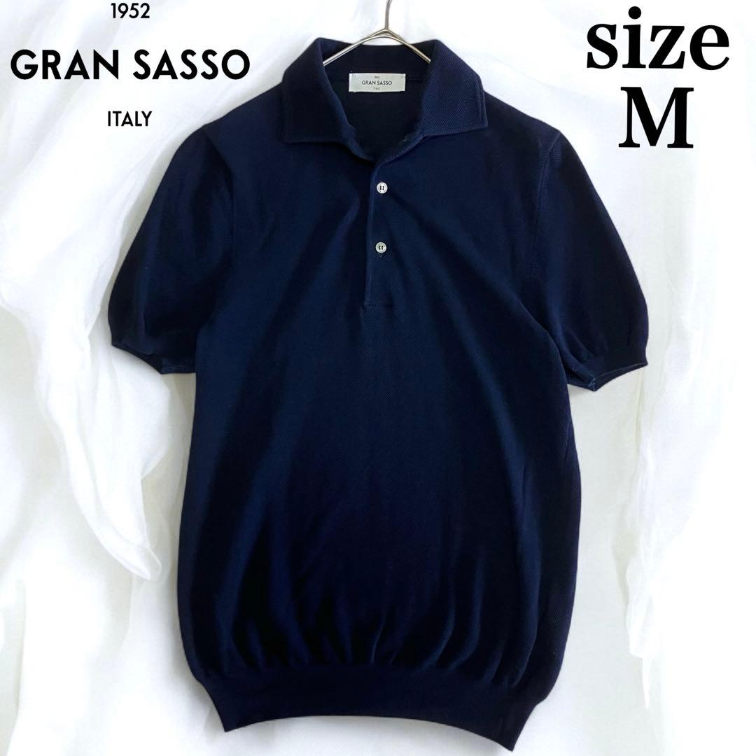 極美品 GRAN SASSO ポロシャツ ニット 鹿の子 ネイビー Mイタリア製