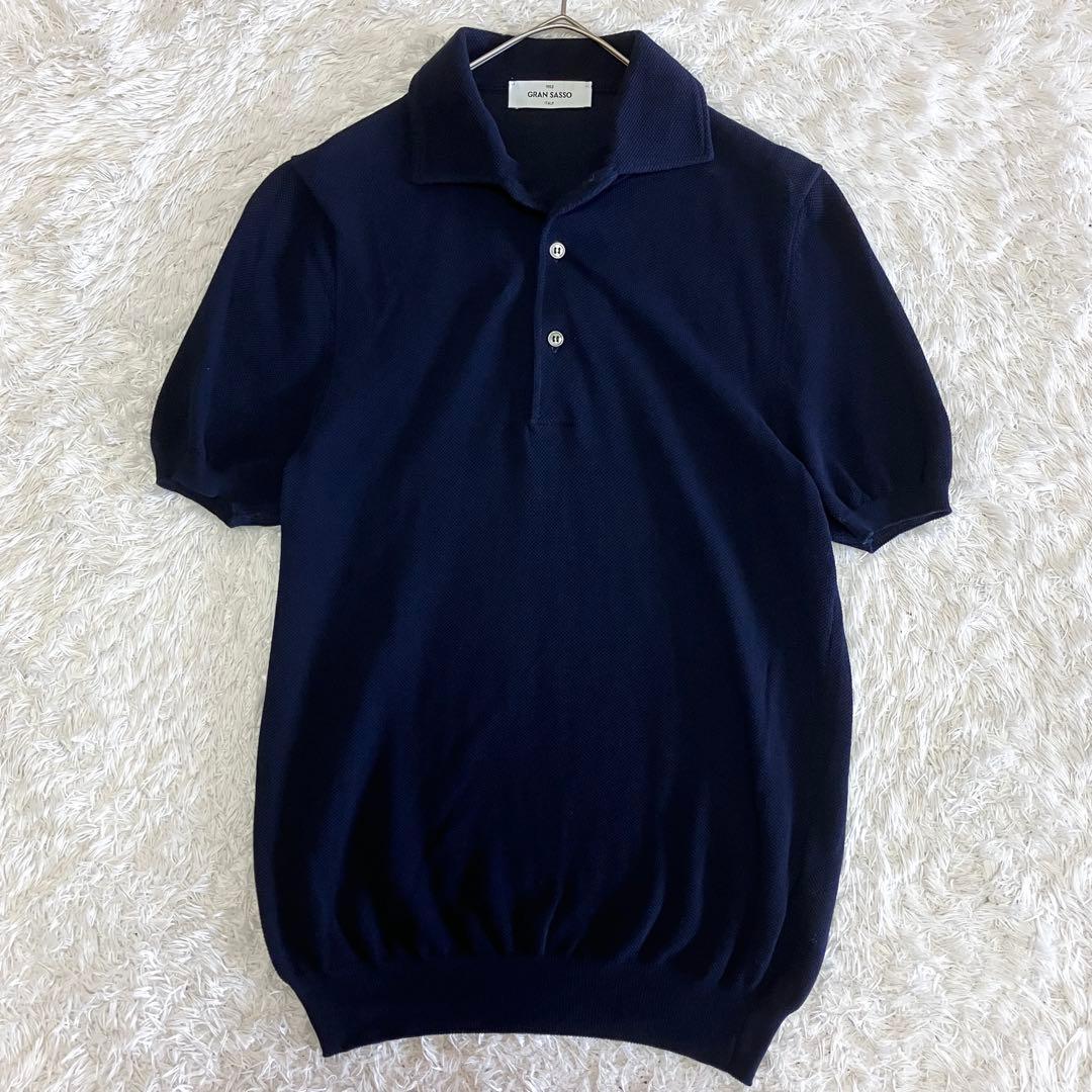 極美品 GRAN SASSO ポロシャツ ニット 鹿の子 ネイビー Mイタリア製