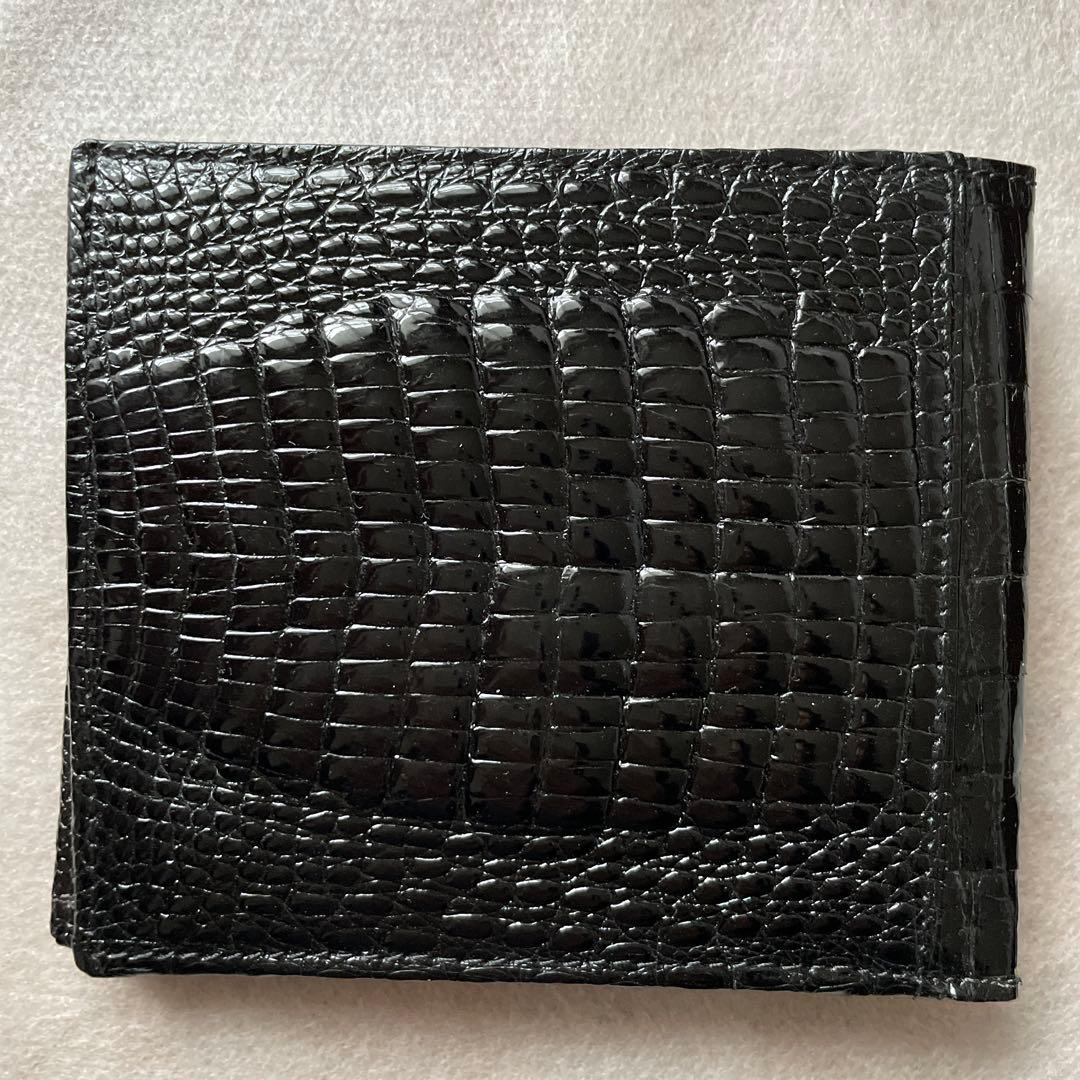 【新品未使用】クロココレクション　クロコダイル　二つ折り財布　小銭入れ付き　黒