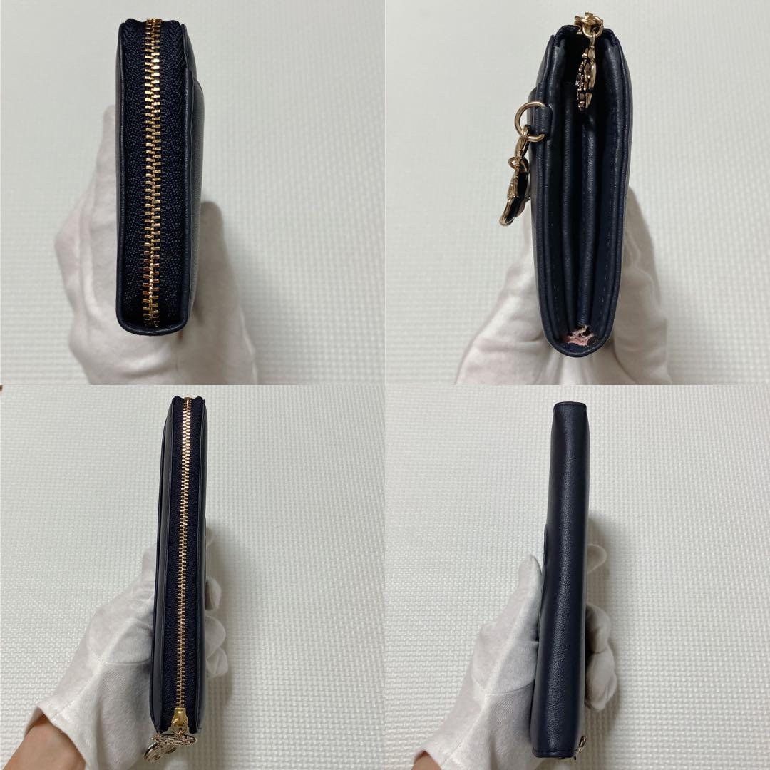 ・未使用　クレイサスCLATHASレザー長財布　ネイビー　紺　カメリア　チャーム