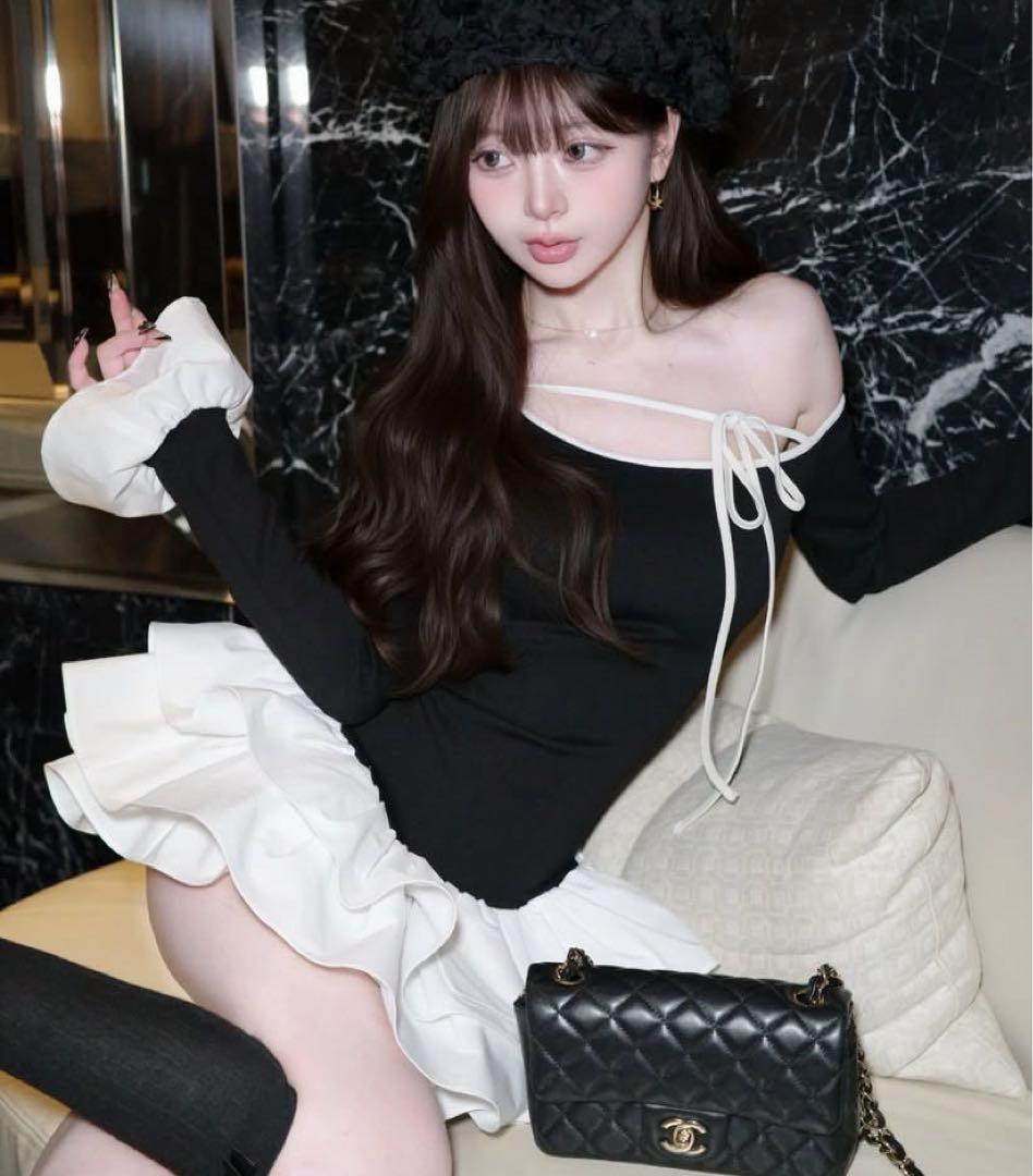 Darich デザインネックリボンミニワンピース