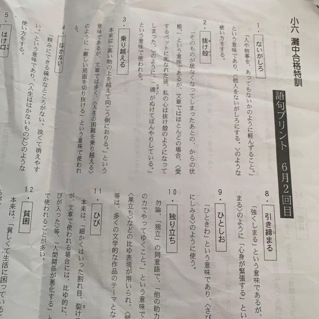 浜学園　小6 灘中合格特訓　国語算数理科　フルセットテキスト　語句プリント付き