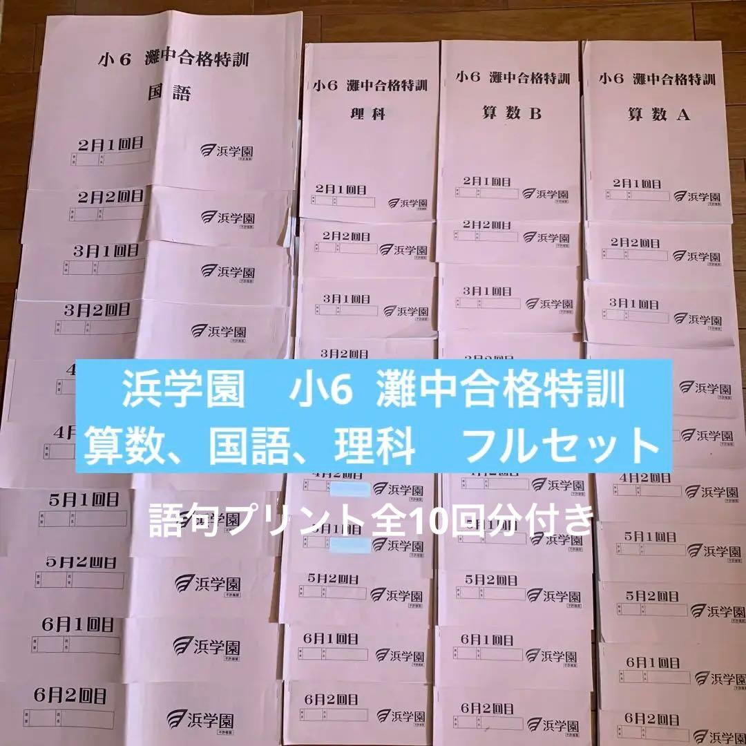 浜学園　小6 灘中合格特訓　国語算数理科　フルセットテキスト　語句プリント付き