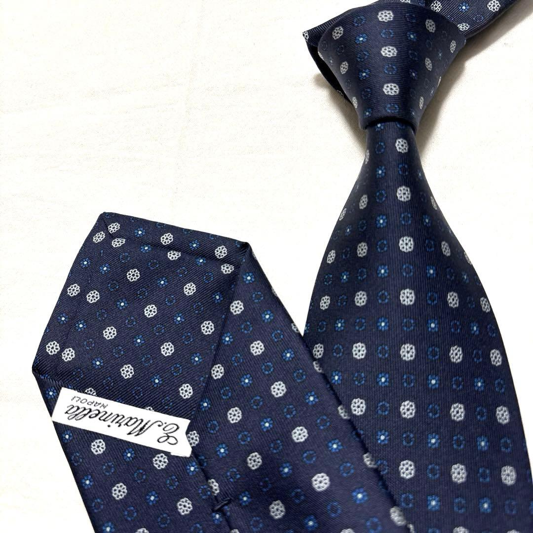 E.MARINELLA　マリネッラ　ネクタイ　ネイビー　小紋柄　極美品