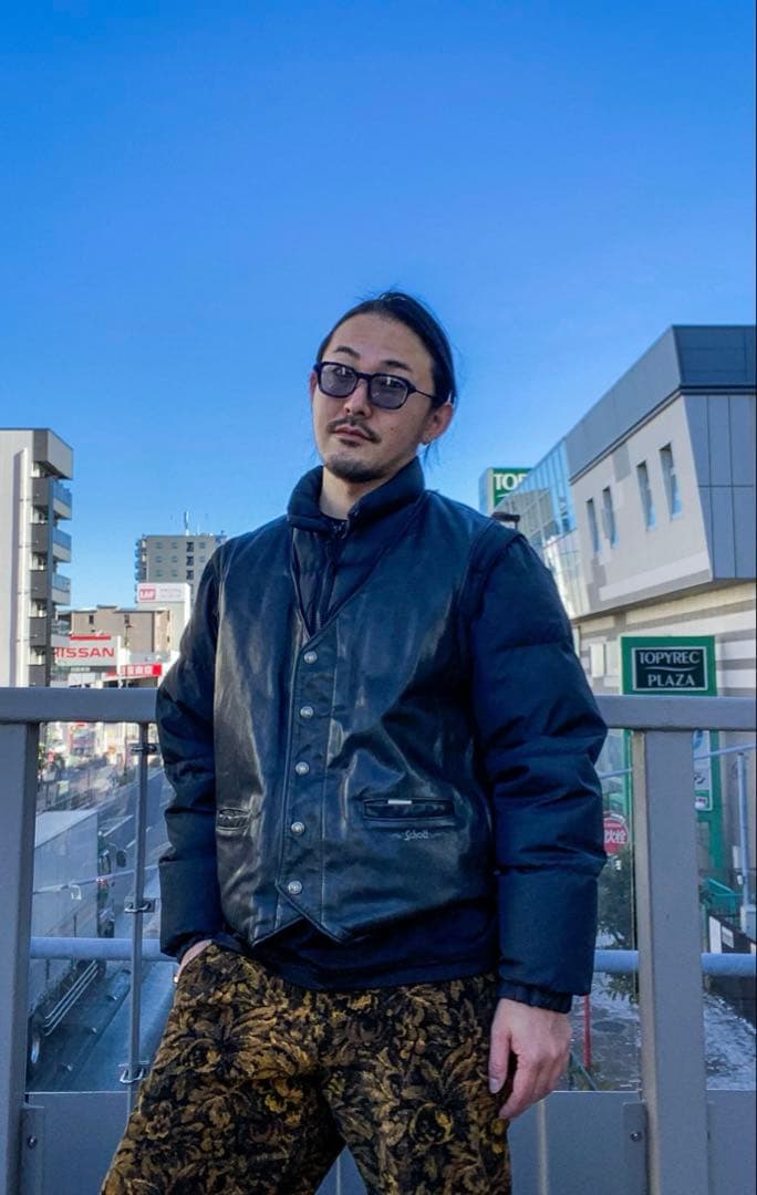 ショット　レザーベストパフィージャケット　USA製 80s XL〜XXL