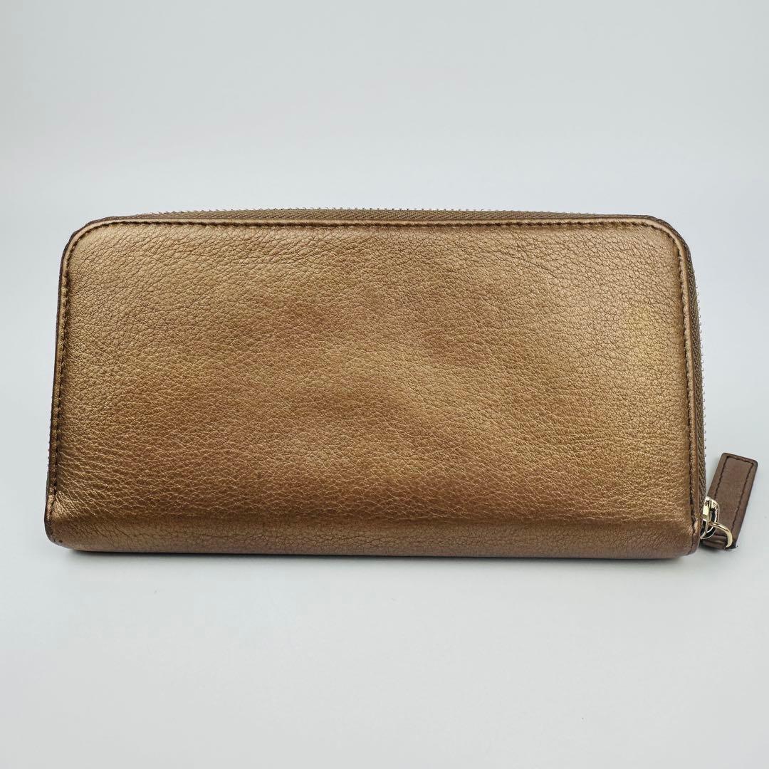 美品　希少　ブルガリ　ゴールド レザー 長財布　ロゴ　小物　ラウンド