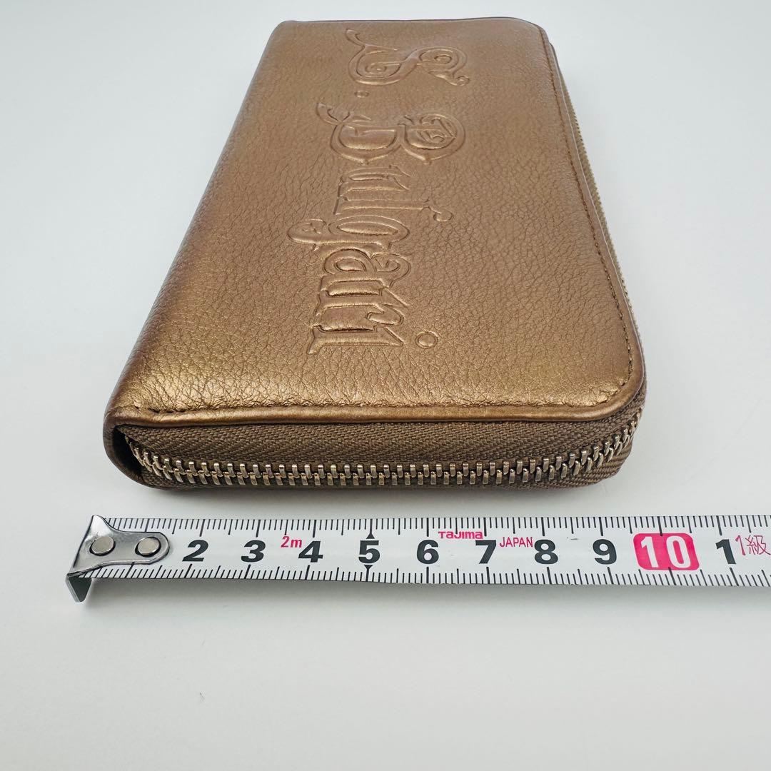 美品　希少　ブルガリ　ゴールド レザー 長財布　ロゴ　小物　ラウンド