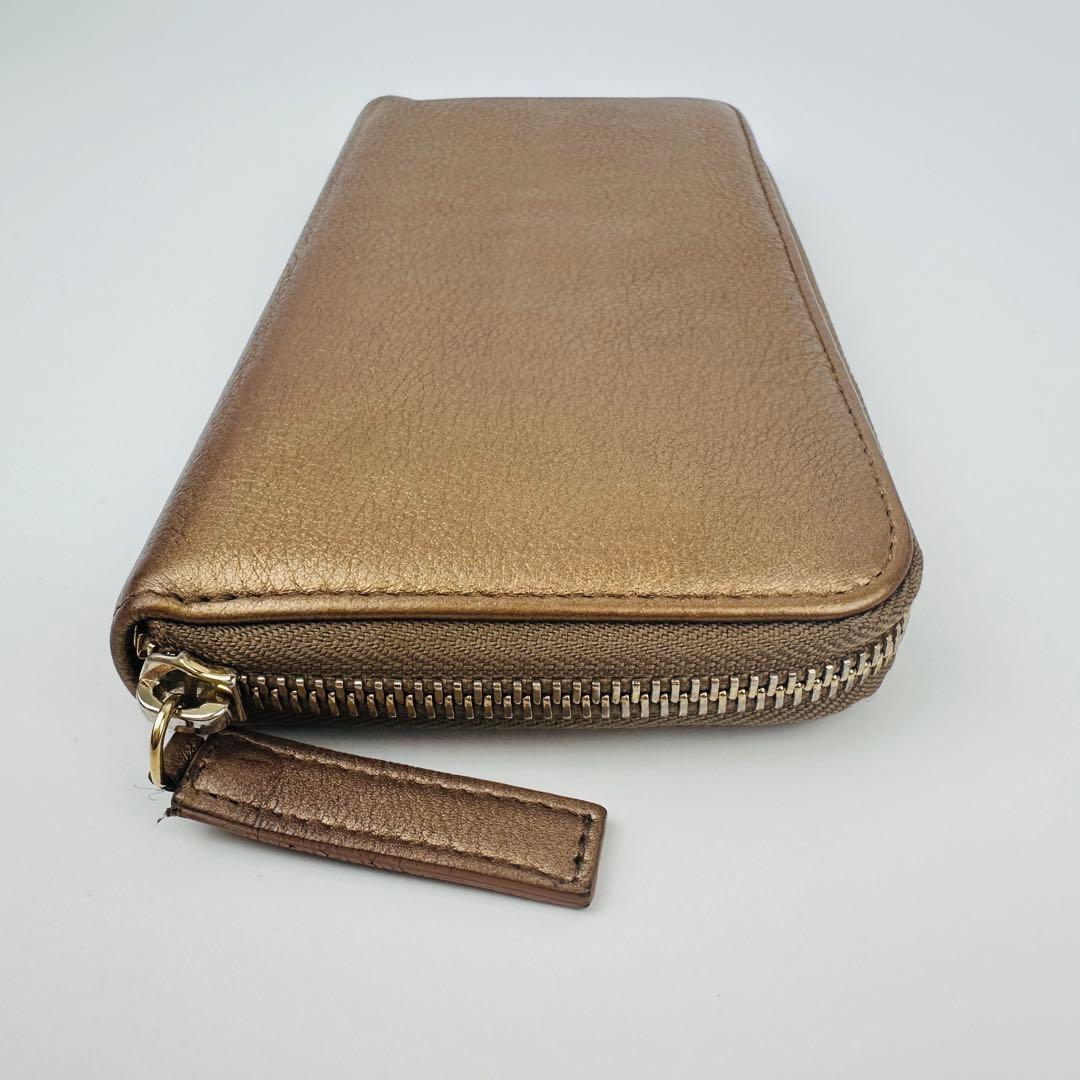 美品　希少　ブルガリ　ゴールド レザー 長財布　ロゴ　小物　ラウンド