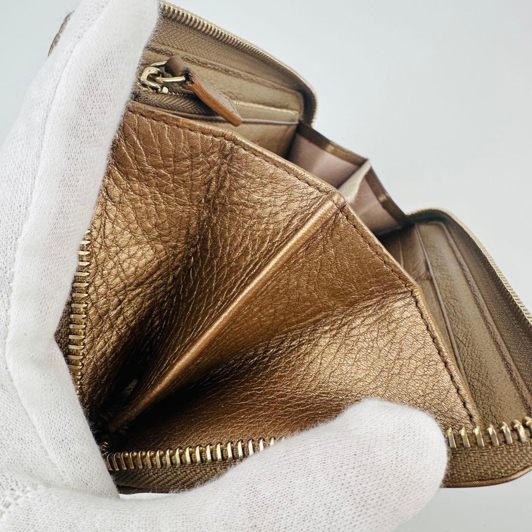 美品　希少　ブルガリ　ゴールド レザー 長財布　ロゴ　小物　ラウンド