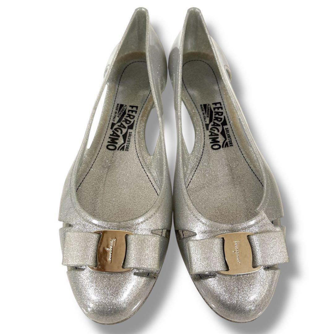 希少サイズ9 Ferragamoフェラガモ バミューダ ラバーシューズ シルバー