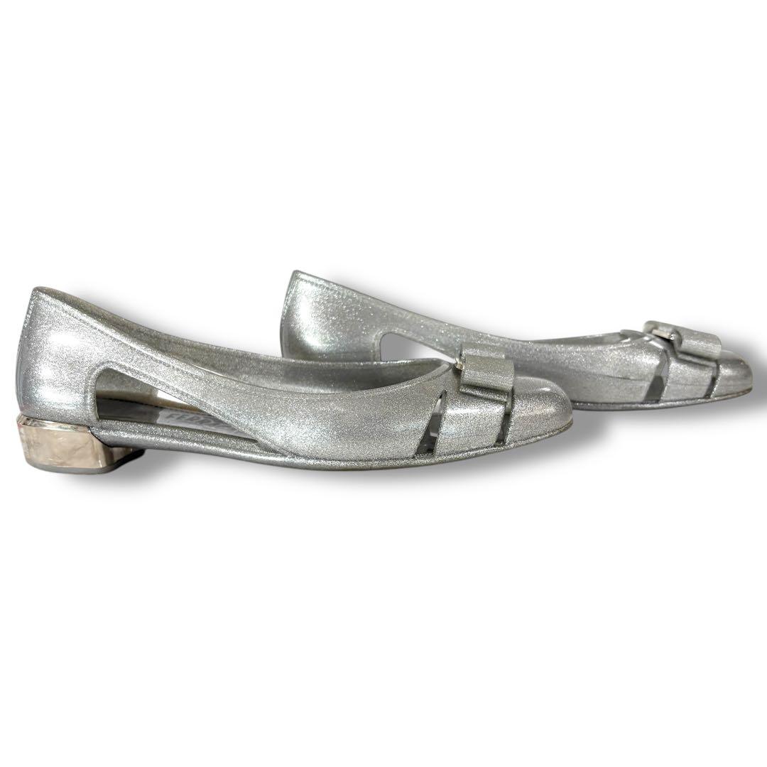 希少サイズ9 Ferragamoフェラガモ バミューダ ラバーシューズ シルバー