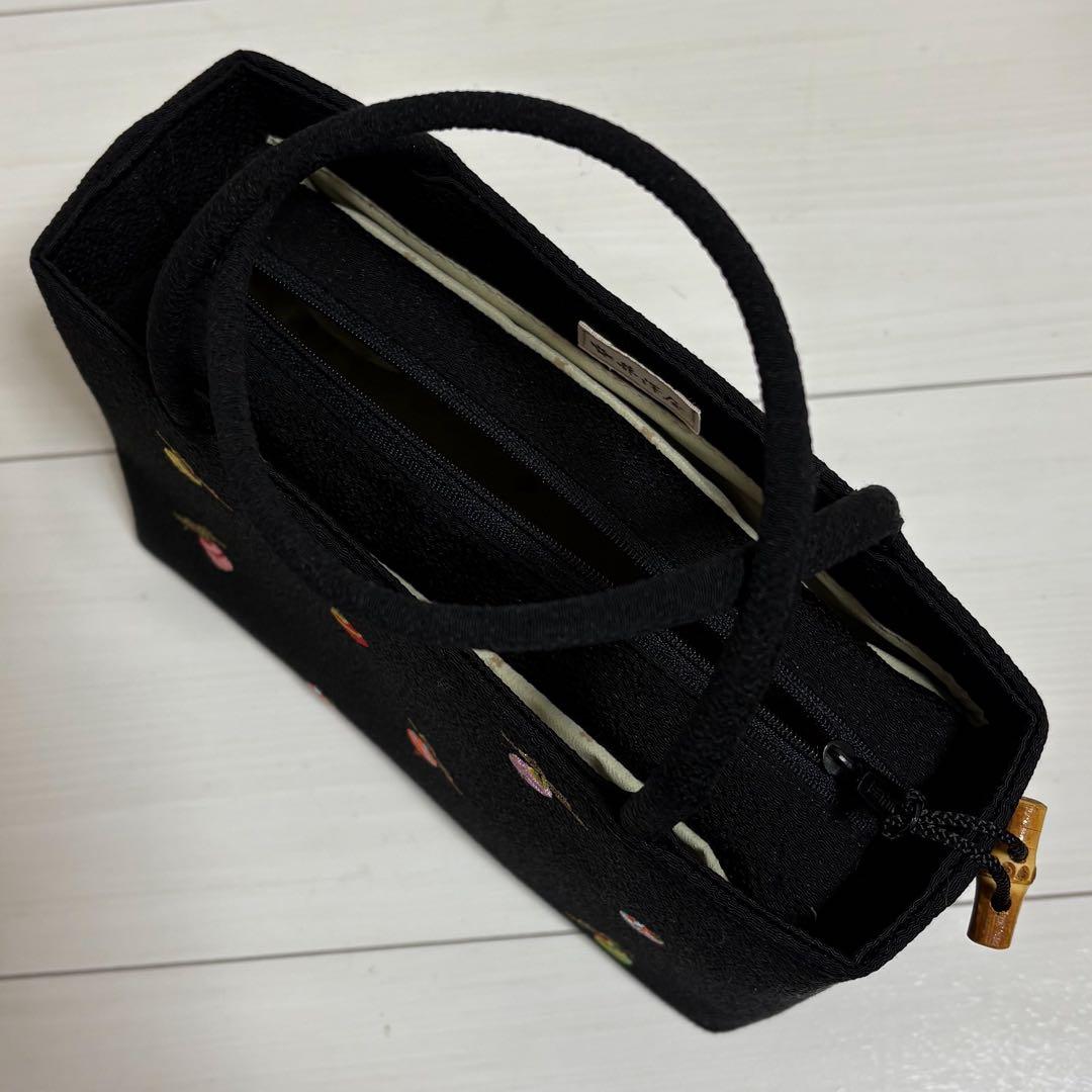 京都 井澤屋 バッグ「小鈴」黒 ちりめん 手提げバック 和装 鈴柄