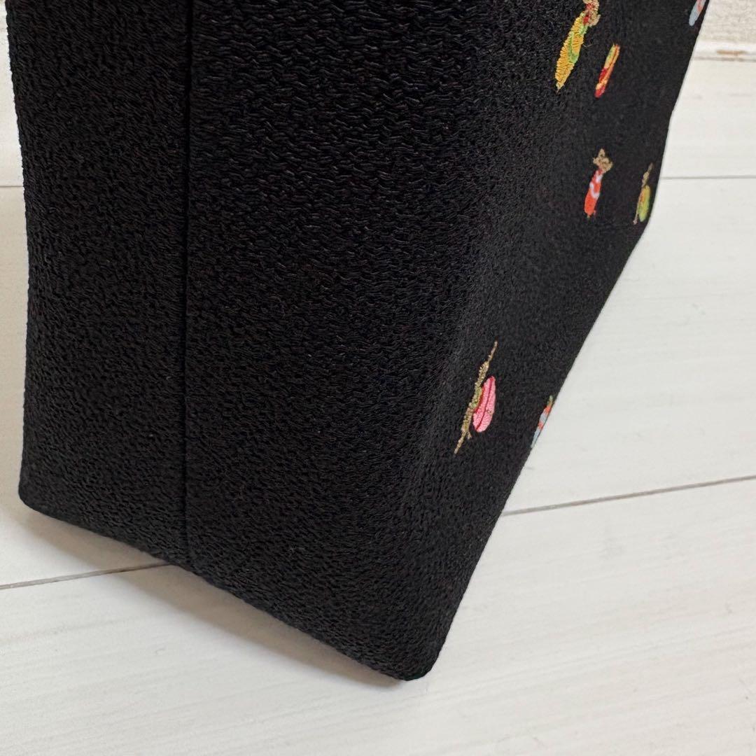 京都 井澤屋 バッグ「小鈴」黒 ちりめん 手提げバック 和装 鈴柄