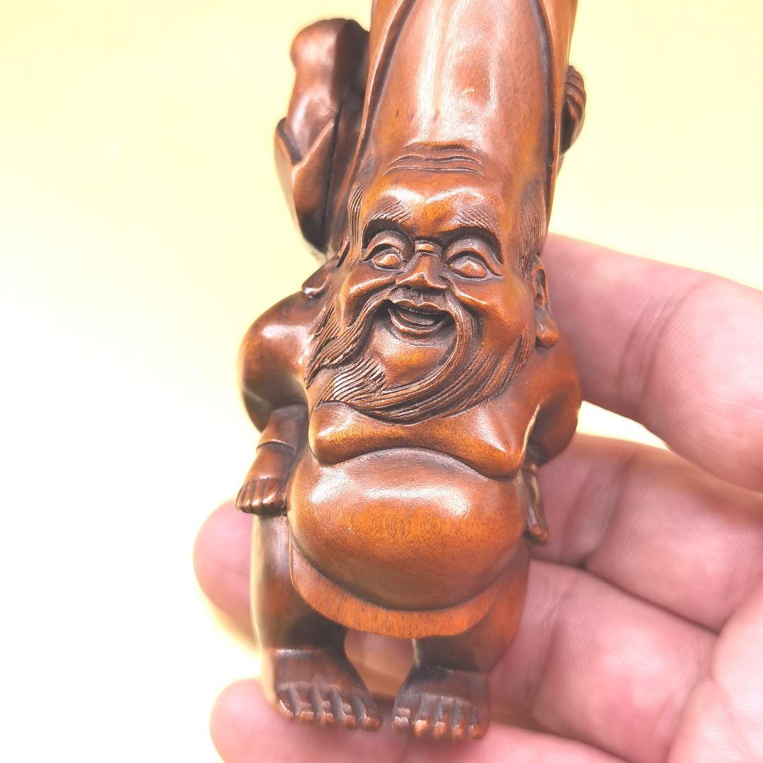 「草田雲非」《整理番号:BK051》 黄楊彫刻夫婦円満長寿ユーモア縁起置物