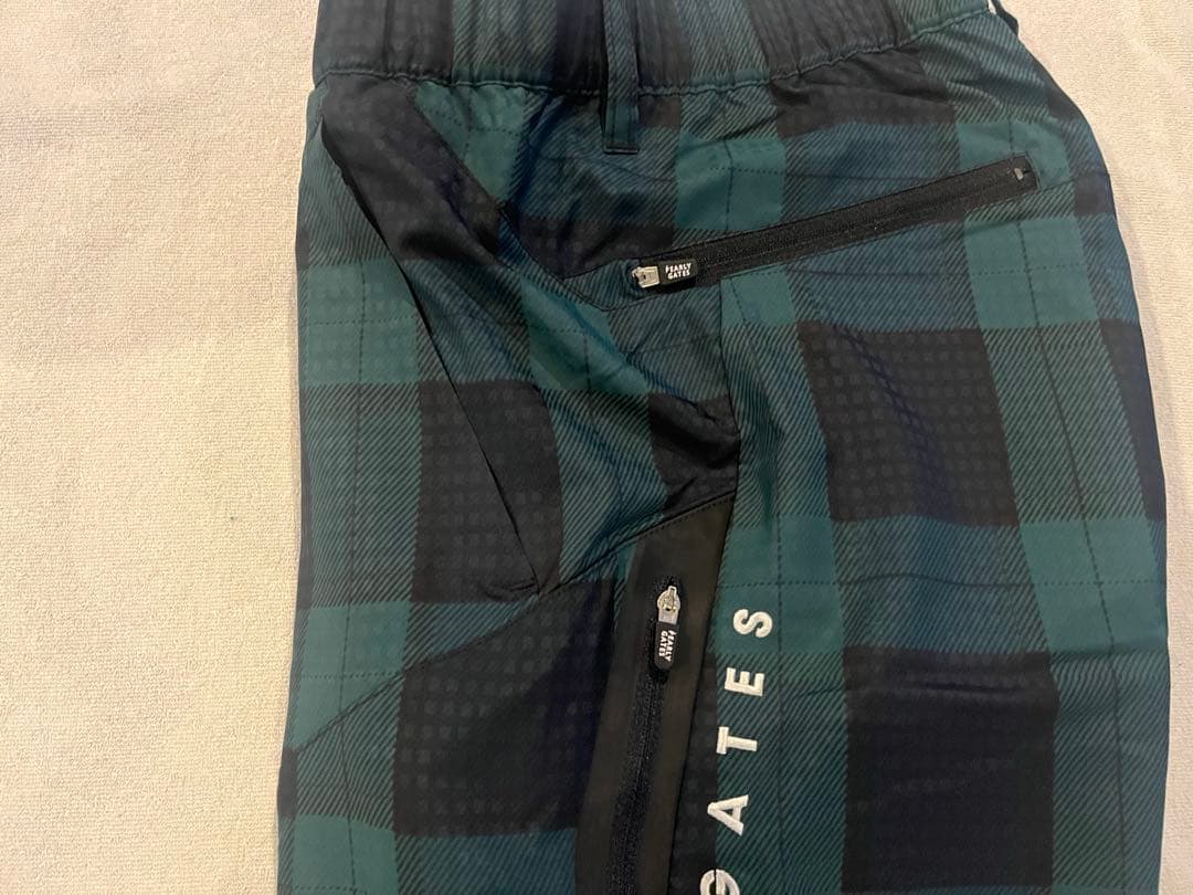 パーリーゲイツ　防風グリーン・ブラック チェックパンツ　サイズ4