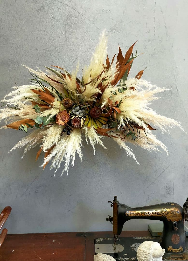 67.【人気✕大型✕横長スワッグ】ドライフラワー パンパス プロテア 店内装飾