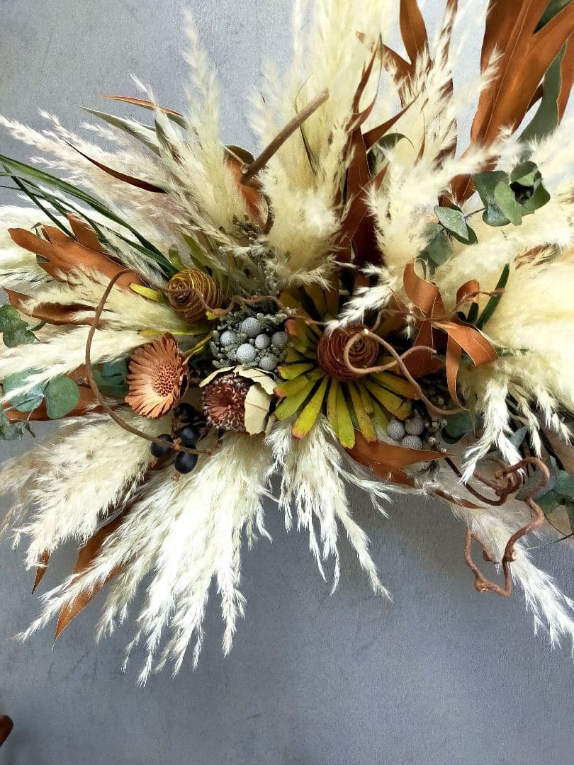 67.【人気✕大型✕横長スワッグ】ドライフラワー パンパス プロテア 店内装飾