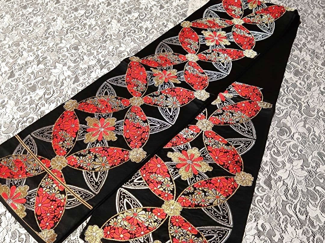 B233■豪華刺繍黒地正絹袋帯10本まとめ売り■着物/振袖/リメイク/バッグ■