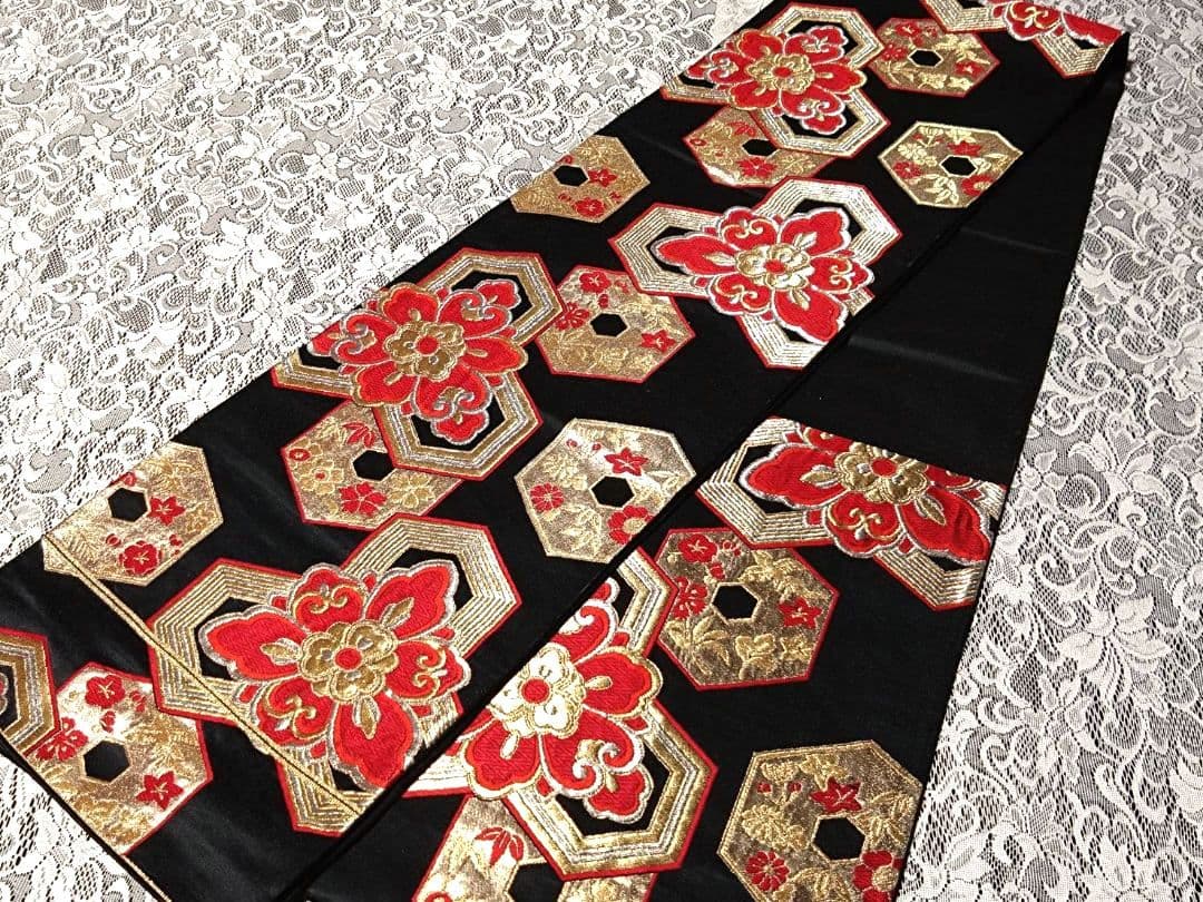 B233■豪華刺繍黒地正絹袋帯10本まとめ売り■着物/振袖/リメイク/バッグ■