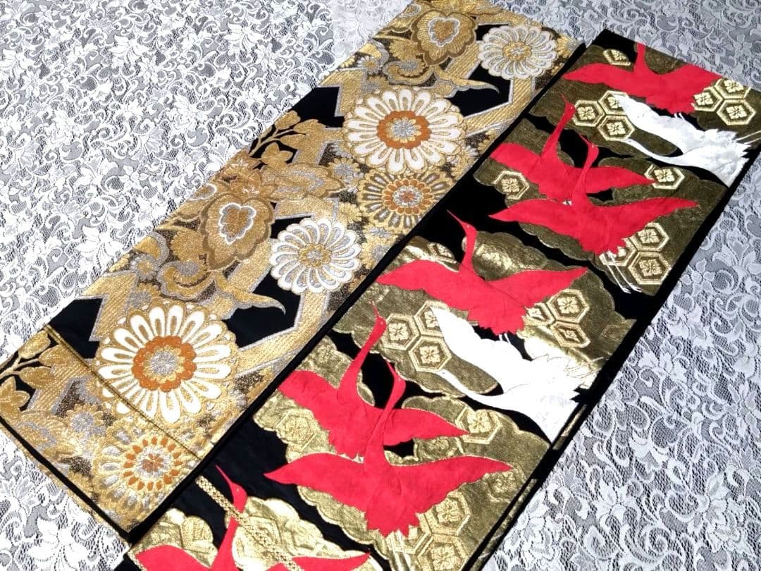 B233■豪華刺繍黒地正絹袋帯10本まとめ売り■着物/振袖/リメイク/バッグ■