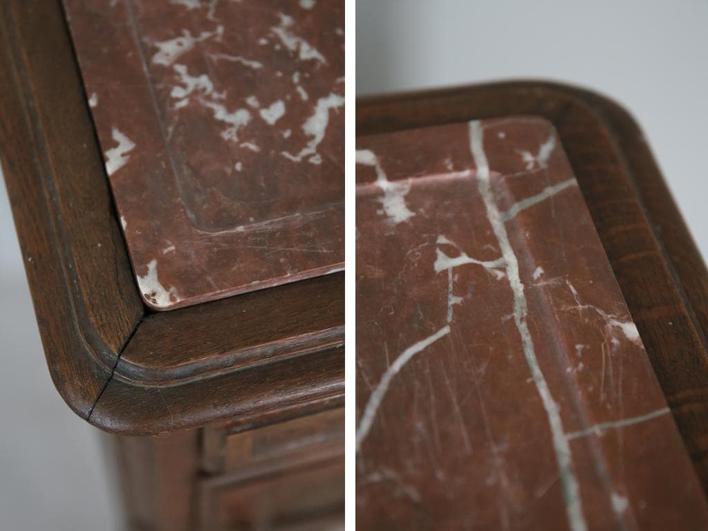 フランスアンティーク大理石キャビネット/ナイトテーブル机/飾り棚(82-132)