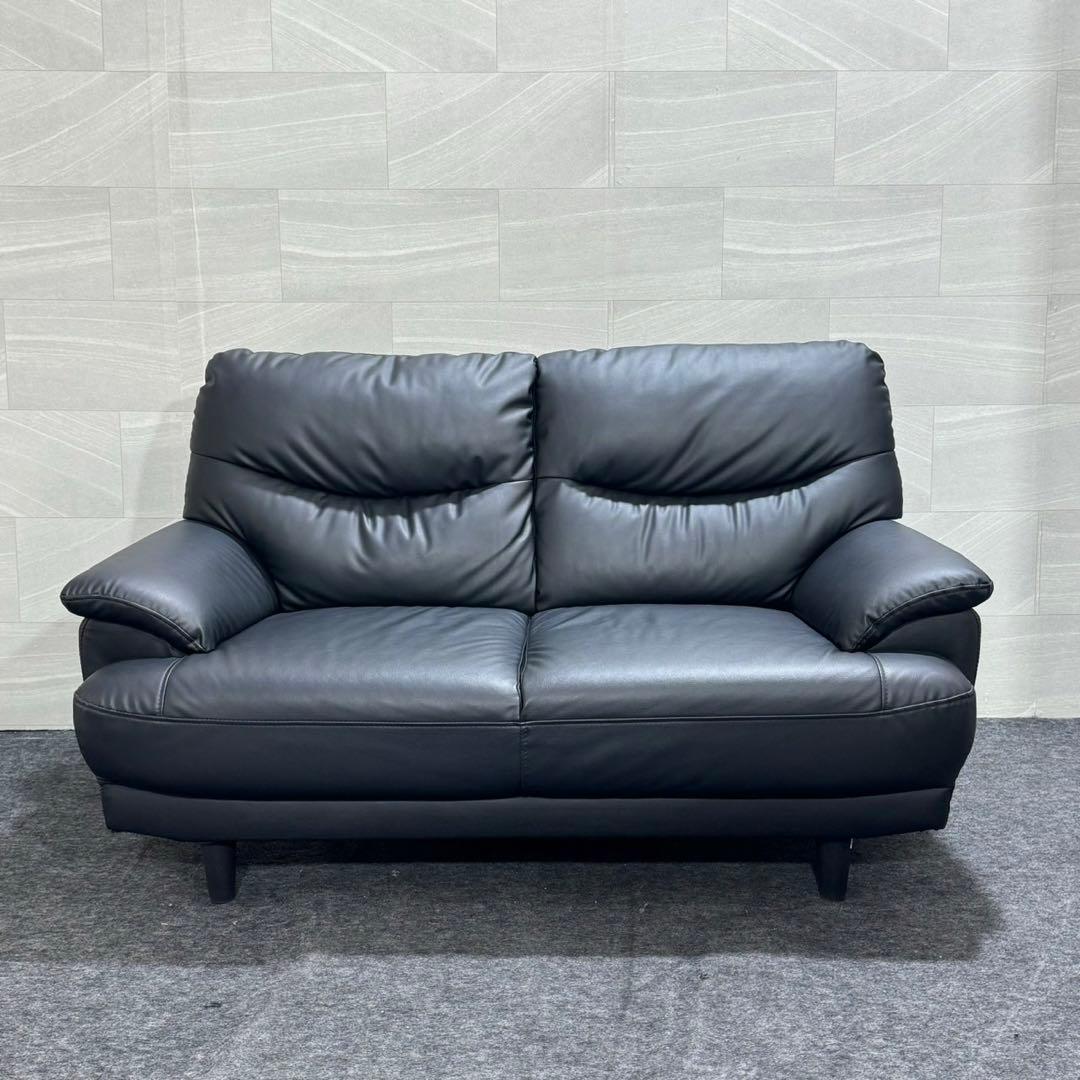 【早期終了予定】2人用ソファ 合皮 ブラック (Nシールドキャッツ3)